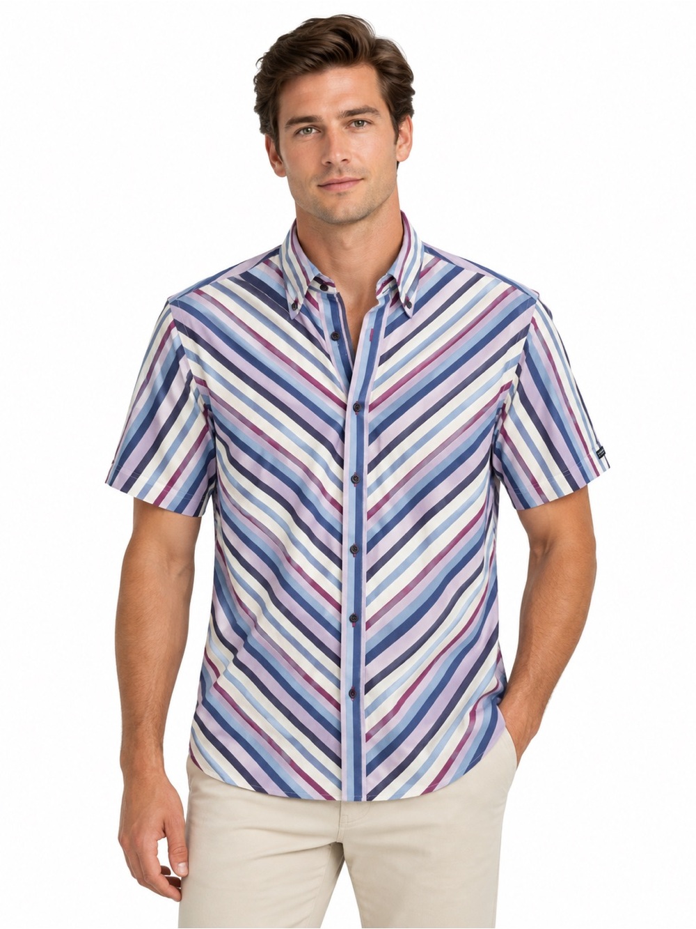 Burberry Black Label Vintage Short-Sleeve Button-Down Striped Shirt